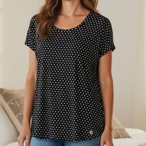 Michael Kors - Black Hi/Lo Blouse With White Poke dots, Flutter Sleeves,... - Picture 1 of 10